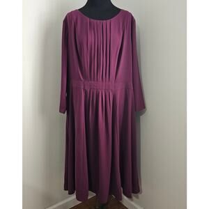 NWT Talbots Women's Wine/Plum Pleated Front 3/4 Sleeves Midi Dress 20